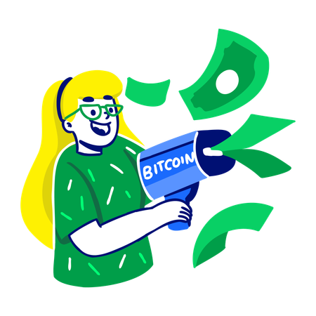 Woman with Bitcoin Shot Gun  Illustration