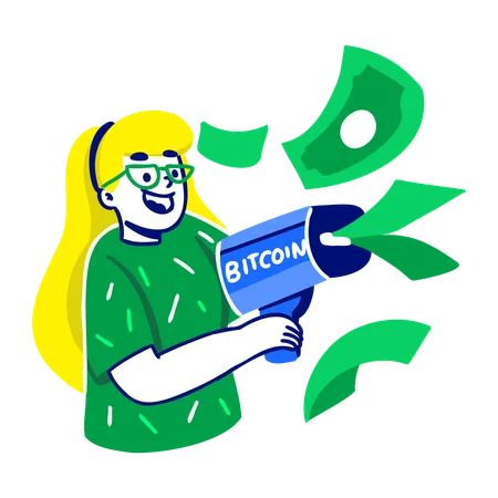 Woman with Bitcoin Shot Gun  Illustration