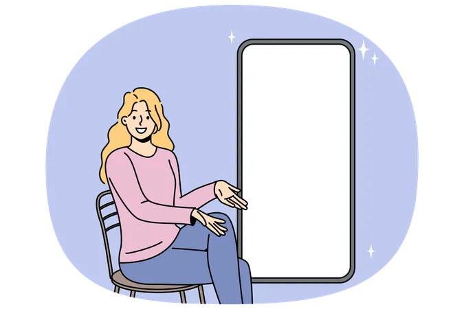 Woman with blank white screen offers to place advertisement on gadget display Illustration