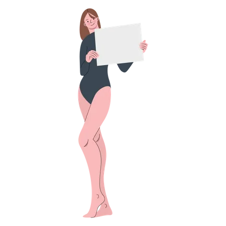 Woman with bodysuit holding blank sign  Illustration