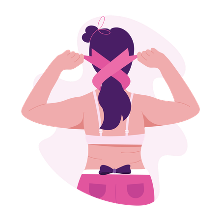 Woman with Breast Cancer awareness ribbon  Illustration