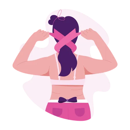 Woman with Breast Cancer awareness ribbon  Illustration