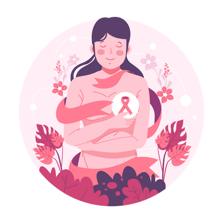 Woman with breast cancer feeling loved  Illustration
