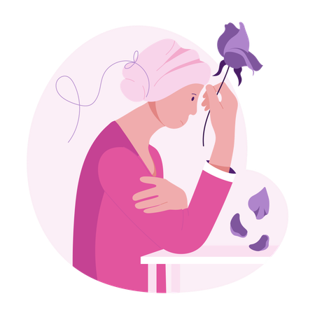 Woman with Breast Cancer Stress  Illustration