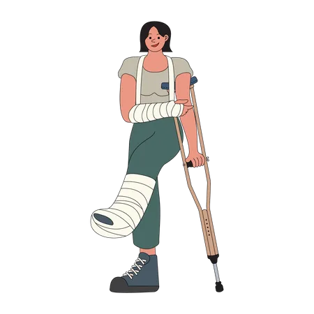 Woman with broken arm and leg  Illustration
