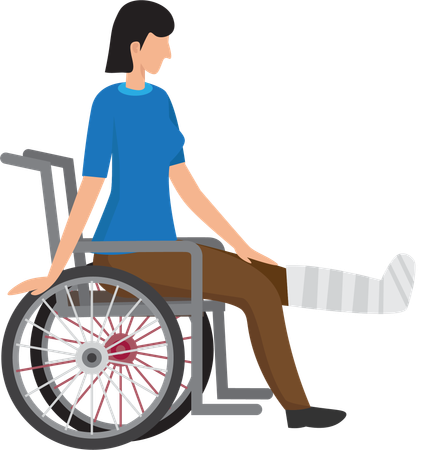 Woman with broken leg in accident sits in wheelchair  イラスト