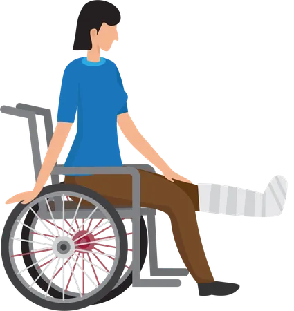 Woman with broken leg in accident sits in wheelchair  Illustration