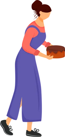 Pastry Chef Woman With Cake Flat Color Vector Faceless Character Sweet Bakery Cooking Confectionary Preparation Isolated Cartoon Illustration For Web Graphic Design And Animation Illustration