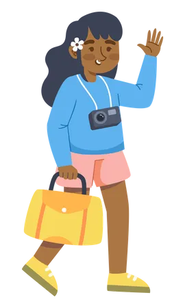Woman with camera and bag Illustration