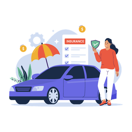 Woman with car insurance  Illustration