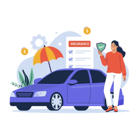 Woman with car insurance  Illustration