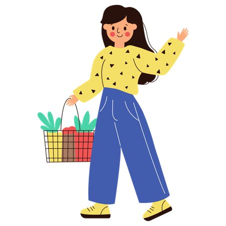 Woman with cart going for grocery shopping  Illustration