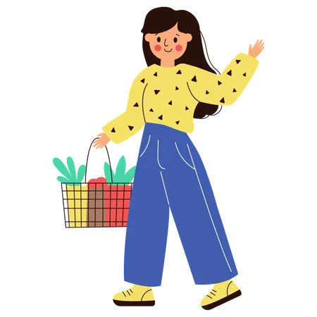 Woman with cart going for grocery shopping  Illustration