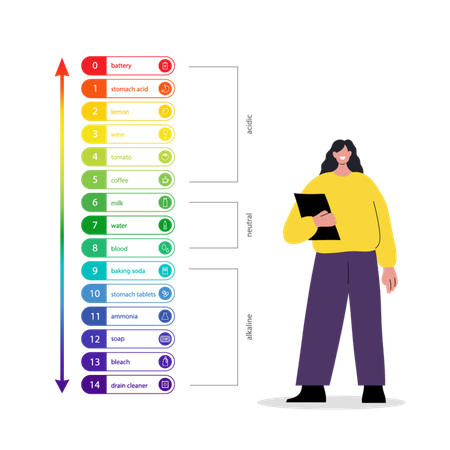 Woman with Chart of values and balance level of ph  Illustration