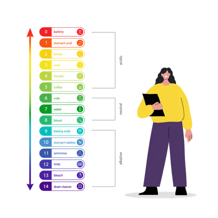 Woman with Chart of values and balance level of ph  Illustration
