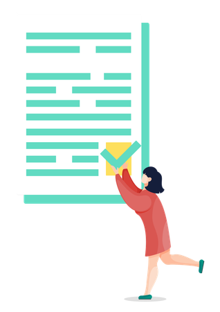 Woman with Check Mark on Document  Illustration