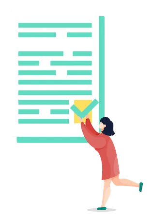 Woman with Check Mark on Document  Illustration