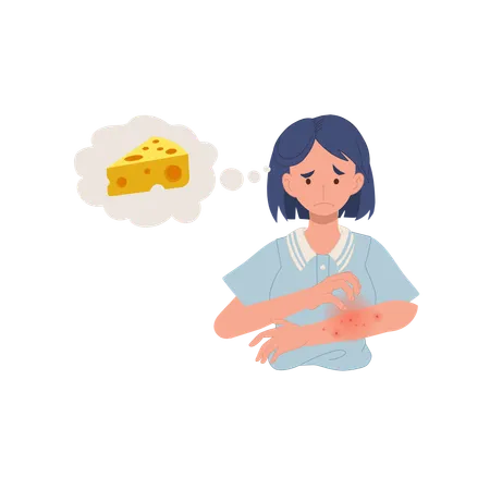 Cheese Lactose Allergy Reaction Woman With Itchy Red Rash On Arm Allergic Skin Problem Illustration