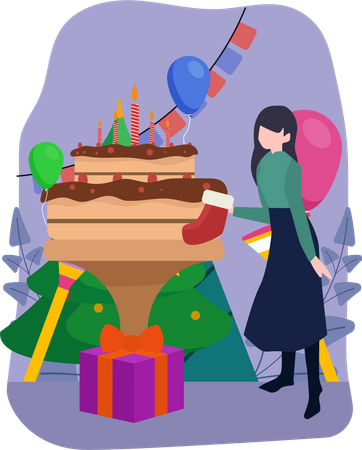 Woman with christmas cake  Illustration