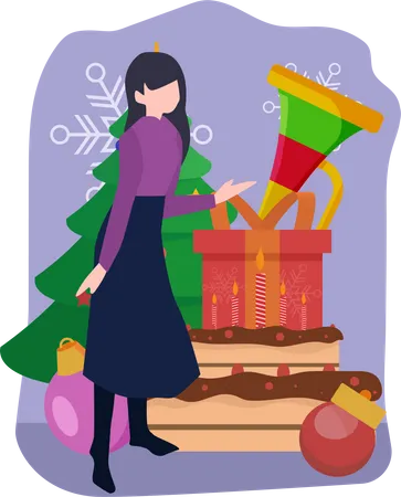 Woman with christmas decoration Illustration