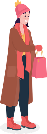 Woman with Christmas gift wearing warm clothing Illustration