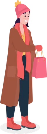 Woman with Christmas gift wearing warm clothing  Illustration