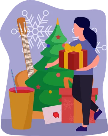 Woman with Christmas gifts Illustration