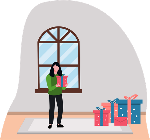 Woman with Christmas gifts  Illustration
