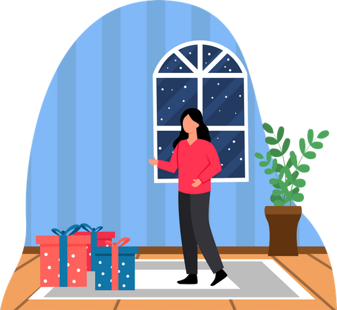 Woman with Christmas gifts  Illustration