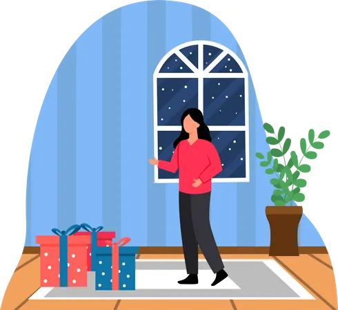 Woman with Christmas gifts  Illustration