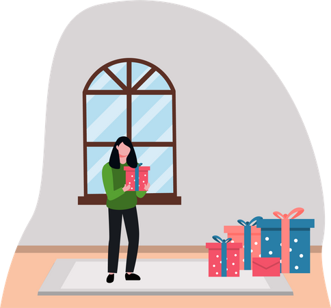 Woman with Christmas gifts  Illustration