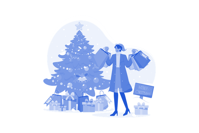 Woman With Christmas Shopping Bags  Illustration