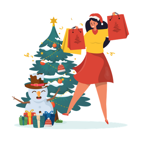 Woman with christmas shopping bags Illustration