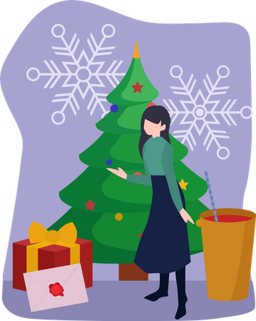 Woman with christmas tree Illustration