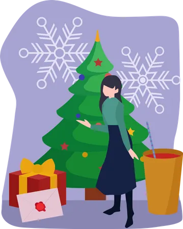 Woman with christmas tree Illustration