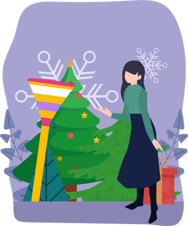 Woman with christmas tree decoration Illustration