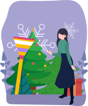 Woman with christmas tree decoration  Illustration