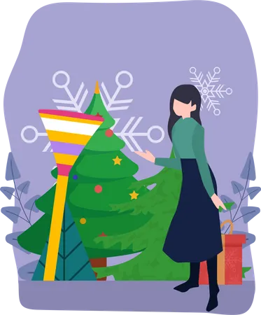 Woman with christmas tree decoration  Illustration