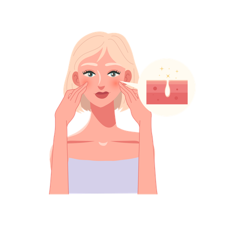 Woman with Clear Skin After Skincare Routine  Illustration