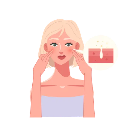Skincare Concept Clear And Beautiful Skin Woman With Clear Skin After Skincare Routine Illustration