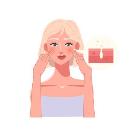 Woman with Clear Skin After Skincare Routine  Illustration