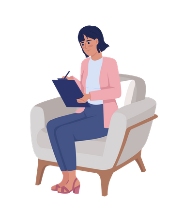 Woman with clipboard in armchair  Illustration