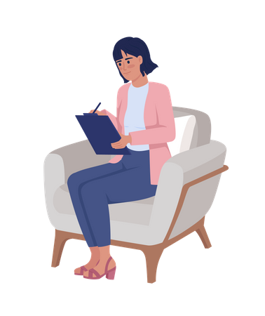 Woman with clipboard in armchair  Illustration