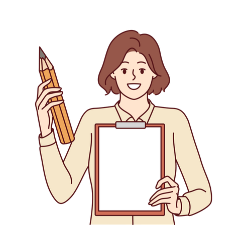 Woman with clipboard to create action plan  Illustration