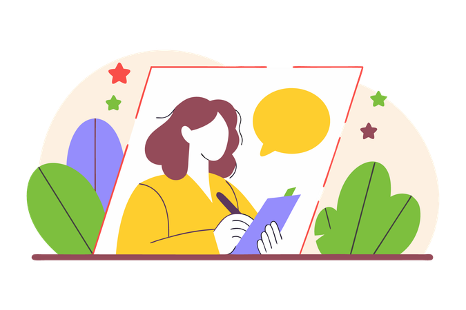 Woman with Clipboard Writing Ideas  Illustration