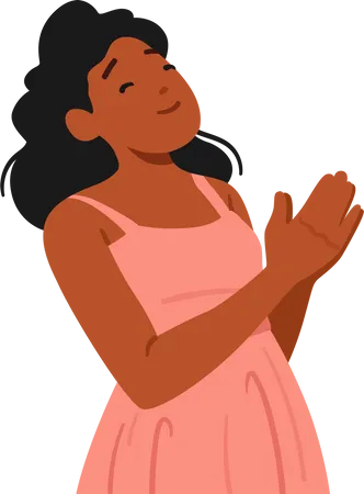 Black Young Female Character Praise Woman With Closed Eyes And Clasped Hands In A Serene Pose Offers Her Heartfelt Prayers Creating An Aura Of Devotion And Tranquility Cartoon Vector Illustration Illustration