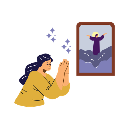 Woman with closed eyes and hands gesture doing prayer  Illustration
