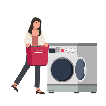 Woman with cloth basket and doing laundry Illustration