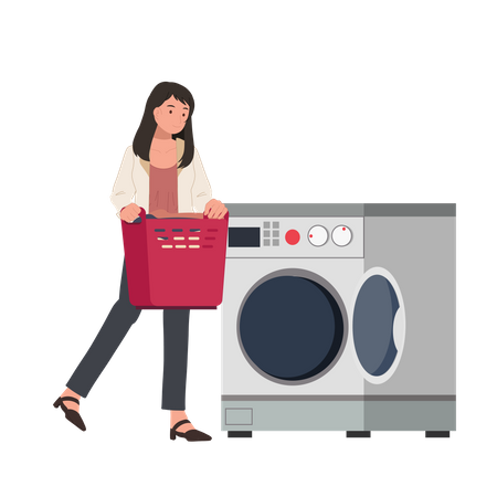 Woman with cloth basket and doing laundry  Illustration