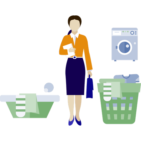 Woman with cloth basket and doing laundry  Illustration